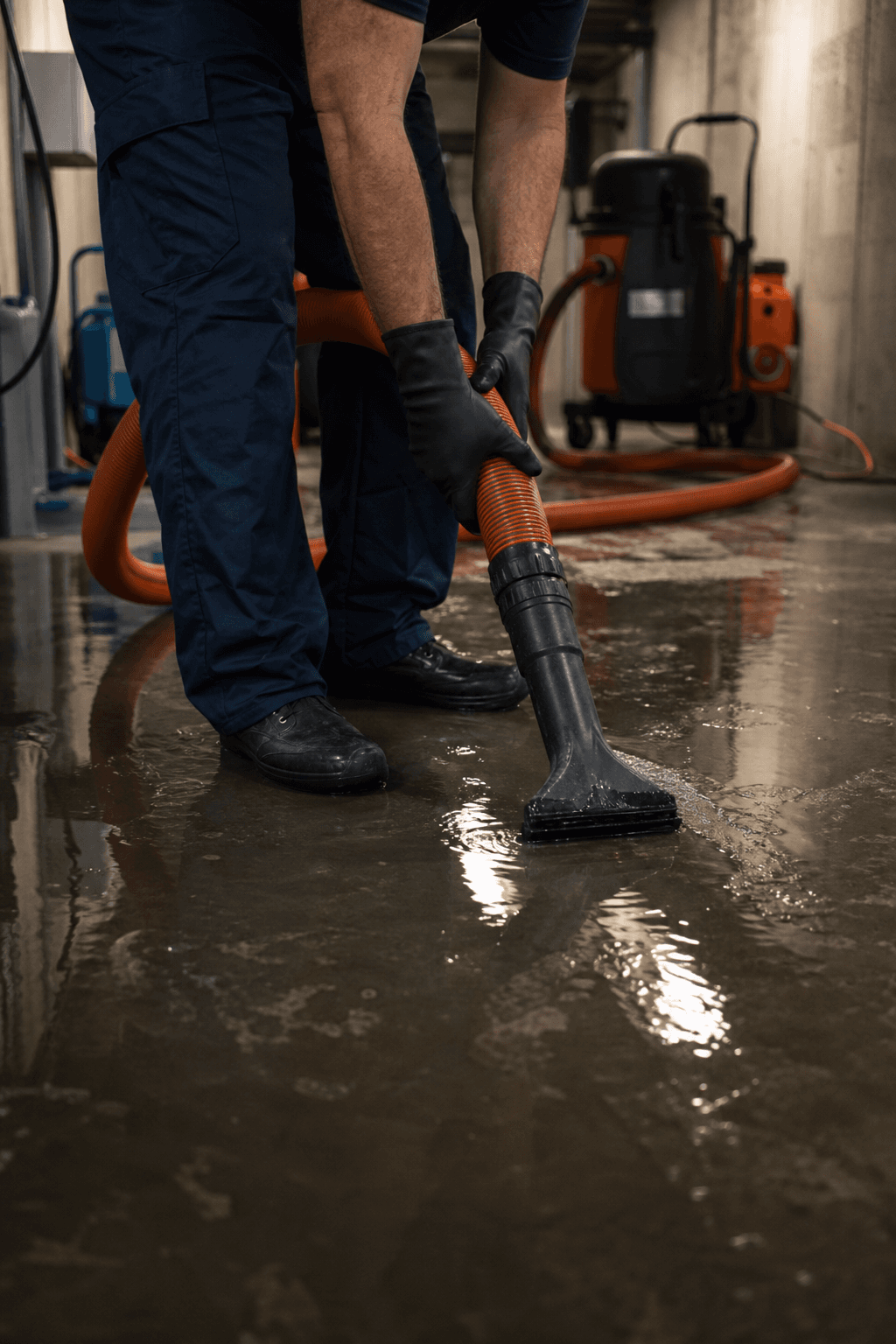 Saskatoon Restoration Co. technician extracting water from a flooded basement